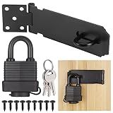 Padlock Latch Lock, 4Inch Stainless Steel Hasp Latch with Padlock Keys Screws, Heavy Duty Black Shed Lock, Waterproof Pad Locks Latches, Gate Locks for Barn Door Cabinet Fence Garage