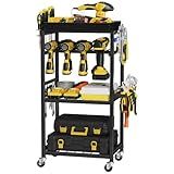 Snughome 4-Tier Tool Organizer Cart with Magnetic Tool Holder Strip, Tool Rack for Garage 300 lbs Heavy Duty Utility Rack for Workshop, Rolling Power Drill Holder & Tool Storage Cart, Gift for Men