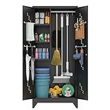 YILFANA 75" Metal Storage Cabinet with Lockable Doors, Functional Garage Storage Cabinets, Heavy-Duty Tool Organization Cabinet with Hanging Rod & S-Hooks (75" Utility Closet)