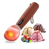 Heated Ice Cream Scoop Rechargeable, IP67 Waterproof Electric Warming Ice Cream Scooper with LED Display, Heats to 70°C for Hard Ice Cream, Easy for Seniors & Kids (Brown)