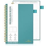 Regolden-Book Undated Spiral Graph Notebook, Medium A5 Squared Notebook, Engineering Math Grid Journal with Pen Holder 160 Pages 5.5x8.5, for Men & Women School/College/Work/Office/Business (Teal)