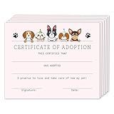 Pet Adoption Certificate, Adopt A Dog Party Favors for Boys Girls Pet Lover, Puppy Birthday Party Decorations Supplies, 10 Pack Pet Certificate of Adoption, 25