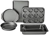 Amazon Basics 6 Piece Nonstick, Carbon Steel Oven Safe Bakeware Set with Cake, Muffin, Cookie, and Loaf Pans, 6 Piece, 16.25 x 11.75 x 6.25 inches