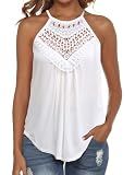 Summer Tops for Women Cute Lace Crochet Flowy Halter Tank Top Sleeveless Blouses Basic Tees White L