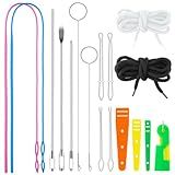 Drawstring Threader Tool Set, Stainless Steel Sewing Loop Turner Hooks with Latch, Flexible Drawstring Threader, Easy Rope Threader Clips for Jackets Coats Pants Hoodies Sweaters (17 Pack)