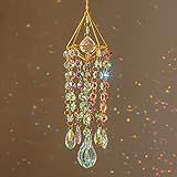 HDCRYSTALGIFTS 21.5inch Crystal Suncatchers for Window Hanging Wind Chime Style Garden Sun Catchers with Crystals Rainbow Maker Indoor Outdoor Decor Handmade Gold Plated