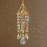 HDCRYSTALGIFTS 21.5inch Crystal Suncatchers for Window Hanging Wind Chime Style Garden Sun Catchers with Crystals Rainbow Maker Indoor Outdoor Decor Handmade Gold Plated