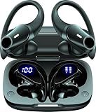 GOLREX Noise Cancelling Ear Buds Wireless Earbuds Bluetooth Headphones with 80H Playtime, Dual LED Display, Wireless Charging Case, Over-Ear Hooks Earphones for Sports Running Gym Workout Black