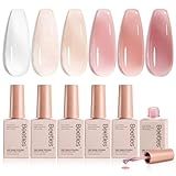 beetles Gel Polish Whispers of Love Jelly Gel Nail Polish Set - 6 Colors Milky White Nude Pink Neutral Sheer Translucent Soak Off UV Gel Nail Kit, Nail Concealer for Salon DIY Manicure Gift for Women