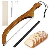 FTCIRA Bread Knife for Homemade Bread – 16" Walnut Bow Bread Cutter with Ultra-Sharp Serrated Stainless Steel Blade, Sourdough Bread Knife for Bagels, Baguettes, and Rustic Loaves - Walnut Color