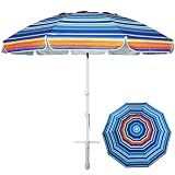 AMMSUN 8FT Large Beach Umbrella with sand anchor, Heavy Duty High Wind Portable Outdoor Umbrella UPF50+ UV Protection,Air Vents, Tilt Pole, Windproof Sun Shelter for Patio Garden Beach Pool Backyard