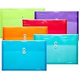 FANWU Plastic Legal Size Envelopes with String Tie Closure, 1-1/4" Expansion, Side Load, Clear File Folders Poly Project Paper Documents Organizer for Office School Home (Assorted Colors - 6 P)