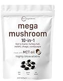 Micro Ingredients 10‑in‑1 Mega Mushroom Complex Supplement – Lions Mane, Cordyceps, Reishi, Chaga & More – 240 Softgels with MCT Oil – 4 Month Supply – Adaptogenic Functional Mushroom Blend