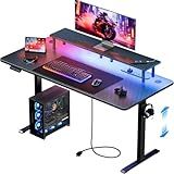 HLDIRECT Electric Standing Gaming Desk with LED Lights, 47 Inch Height Adjustable Gaming Table Sit Stand Computer Workstation with Power Outlet & Monitor Stand, Rising Desk for Home, Bedroom, Black