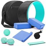 HNCTINNO All in One Yoga Wheel Set, Soft Foam Roller Wheel for Back Pain & Stretching, Yoga Blocks 2 Pack with Strap, Trigger Point Therapy Massage Ball for Deep Tissue, Yoga Starter Kit for Beginner