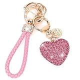 Car Keychain for Women with Rhinestone Heart Shape Bling Girl Cute Keychain for Christmas,Personalized Gift (A-Pink)