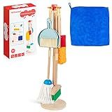 HELLOWOOD Kids Cleaning Set, 8 Pcs Wooden Housekeeping Play Set Includes Broom Mop Duster Dustpan Brushes Rag and Organizing Stand, Cleaning Toys Gift for Toddlers Girls Boys Age 3-6, Solid Beech Wood