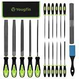 Yougfin 19 pcs File Set, Includes 5 pcs Large Steel Files, 12 pcs Jewelers File Set and Wire Brushes Ideal Hand File Tools for Woodwork, Metal, Model Applications