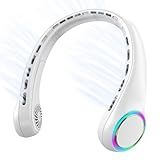 GULAKI Portable Neck Fan, Personal Fan with 4000mAh Battery, Rechargeable Neck Fan with 3 Speeds and 64 Cool Lights, Birthday Gifts for Men Women Mom Dad, Hands Free Cooling fan for Summer(White)