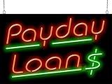 Payday Loans Neon Sign - Large Size - 32" wide x 20" high - Real, Quality Hand Bent Neon Sign - Red Letters with Green Dollar Sign & Underline Designs