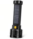 LED Rechargeable Solar Flashlight, Super Bright High Lumens Flash Light, 4 Modes with COB Side Light, Step-Dimming, USB-C & Solar Charging, Perfect for Camping, Hiking, and Power Outages - 1 Pack