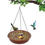 Hanging Bird Bath Bird Feeder for Outdside, 12" in Diameter × 2.25" Deep Brick Red Bird Bath Tray,Made of PP Material with 15.7" Antirust Paint Black Chain for Garden Yard Decoration