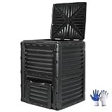 SUPER DEAL 80 Gallon Compost Bin, Outdoor 300 L Garden Composter, Large Capacity BPA Free Material for Fast Creation of Fertile Soil, Easy to Assemble, Black (Black, 80 Gallon)