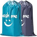 HOMEST 2 Pack XL Laundry Bag 28" x 40", Extra Large Dirty Clothes Organizer | Holds 3-4 Loads, Machine Washable Drawstring Laundry Bag for Dorm, Camp, Laundromat, Family, Travel,Grey & Sky Blue