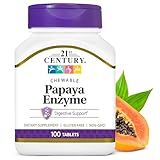 21st Century Papaya Enzyme Chewable (100 Count), Papaya & Pineapple Digestive Enzymes for Gut Health, Tropical Flavor, Non-GMO, Gluten-Free, No Added Salt, Artificial Flavors