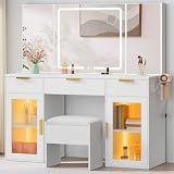 DWVO 56" LED Vanity Desk with Tri‑Fold Mirror & Lights