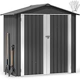 DWVO 6x4ft Small Tool Storage Shed, Lockable Doors, and Sloped Roof, Oversized Steel Outdoor Storage Shed for Garden, Patio, Garage, Backyard, Lawn - Dark Gray
