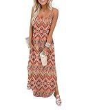 WIHOLL Boho Dresses for Women 2026 Maxi Summer Long Dress Beach Vacation Clothes Swing Spaghetti Strap Dress M
