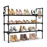 LANTEFUL 3 Tier Shoe Rack for Closet, Shoe Organizer with 5 Hooks, Long Shoe Shelf Storage for Sneaker and Boot Stackable Free Standing Shoe Rack for Entryway, Garage, Small Spaces, Dorm