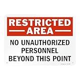 SmartSign - S-0062-AL-14 "Restricted Area - No Unauthorized Personnel Beyond This Point" Sign | 10" x 14" Aluminum Black/Red on White
