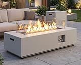 NICESOUL 42'' Outdoor Rectangle Fire Pit Table, Modern Low Profile Patio Firepits with Tank Table, 50,000 BTU Firepit Table for Outside, Exterior, Porch, Backyard or Garden, No Assembly, Grayish white