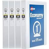 Avery Economy View 3 Ring Binders, Homeschool Supplies, Home Organization, 1" Round Rings, 4 White Binders (05711)