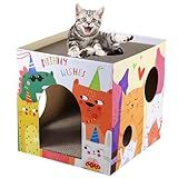 Annewi Cardboard Cat House, Pet Play House with Removable Scratching Board, Double-Layer Vertical Cat Scratcher House for Kittens, Hamsters, Chinchillas, and Rabbits (A)