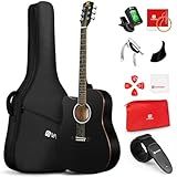 Vangoa Left Handed Guitar, Full Size Cutaway Left Handed Acoustic Guitar Kit for Adult Beginner 41 Inch Lefty Acustica Guitarra Set, Black