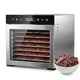 OLIXIS Food Dehydrator Machine, 500W Jerky Dehydrators with 8 Stainless Steel Large Trays, 185°F Temperature Control & 24H Timer Food Dryer for Fruit Meat Herb Dog Treats, Silver