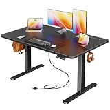 Huuger 47 X 24 Inch Electric Standing Desk with Power Outlets and USB-C Port, Height Adjustable Desk, Sit Stand Desk for Home Office, Computer & Gaming Desk with 3 Presets, Stable Steel Frame, Black