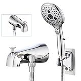 PROOX All Metal Tub Spout with Diverter, 6 Settings Hand held Shower with ON/OFF Pause Switch, Bathtub Faucet with Sprayer Chrome