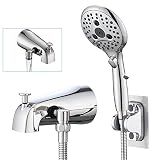 PROOX All Metal Tub Spout with Diverter, 6 Settings Hand held Shower with ON/Off Pause Switch, Bathtub Faucet with Sprayer Chrome