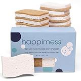 happimess WPE2000A-12SET Natural Plant Based Non-Scratch Sisal Hemp/Cellulose Scrubbing Dish Sponge, Cleaning Sponge for Dishes, Bathroom, Household, Beige/White (Set of 12)