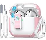MHYALUDO for AirPods 4th Generation Case Cover, Dual-Color Design with Automatic Pop-Up Lid, Includes Cleaning Tool, Durable and Shockproof for AirPods 4 Case 2024, White/Pink