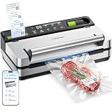 98kPa Vacuum Sealer with FoodTrace Label Printing & Food Management App, Dual-Pump Food Sealer with Double Heat Seal, Extra Moist Mode for Meal Prep, Sous Vide & Freezer Storage, VSP801, Silver