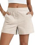 Micoson Womens Cotton Linen Shorts Casual Comfy Shorts Summer Trendy Mid Waisted Short with Pockets 2026 Flax M