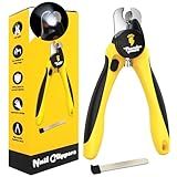 Thunderpaws LED Dog Nail Clippers with Light, Trimmers with Protective Guard, Quick Sensor, Safety Lock and Nail File - Suitable for Large and Small Dogs & Cats (Yellow, LED)
