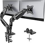 HUANUO FlowLift™ Dual Monitor Stand, Fully Adjustable Gaming Monitor Desk Mount for 13–32″ Computer Screens, Full Motion VESA 75x75/100x100 with C-Clamp & Grommet Base, Each Arm Holds 4.4 to 19.8 lbs