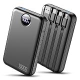 Zmmyuluo Portable Charger with 4 Built-in Cables Power Bank 40% Smaller 10000mAh Fast Charging Battery Pack,LED Display Compact with Multiple USB Ports Travel Charger for iPhone Other Devices-Black