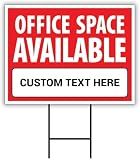 Office Space Available Yard Sign Personalized 24" x 18" - Visible Text Custom Office Space Available Rent Lease Sign with Metal H-Stake (Red, 24x18, Double Sided)